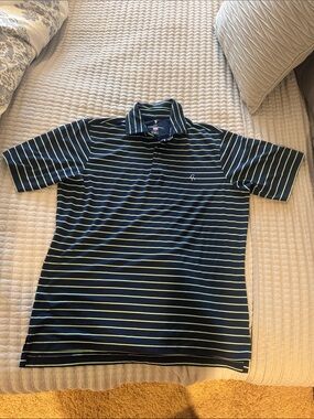 Fairway & Greene Navy Polo with Lime and Light Blue Stripes